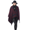 Daily Life Floral Printing Wool Spinning Shawl for Women Open Stitch Coat Autumn Winter Thick Warm Multicolor Poncho Shawls